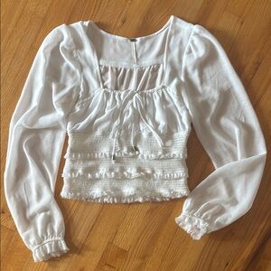 Free People White Smocked Blouse